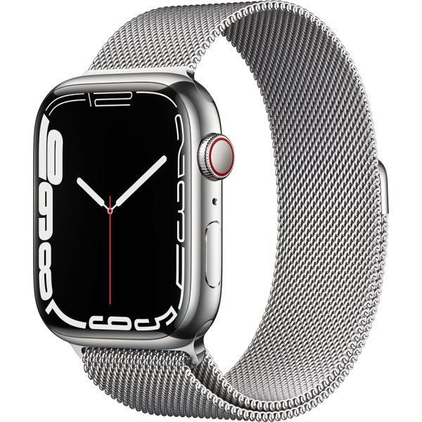 Apple Watch Series 7 (GPS+4G), 45mm, sølv, stålrem