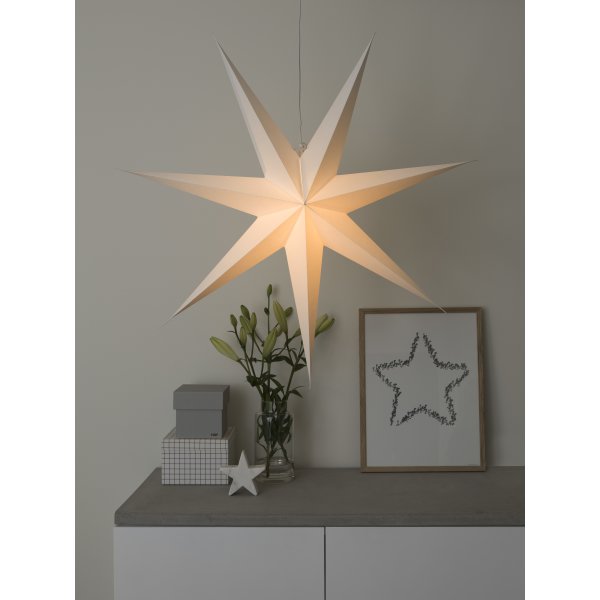 Papirstjerne, hængende, 7 spidser, Ø78 cm, hvid