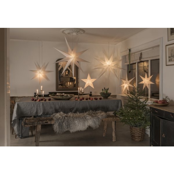 Papirstjerne, hængende, 7 spidser, Ø78 cm, hvid