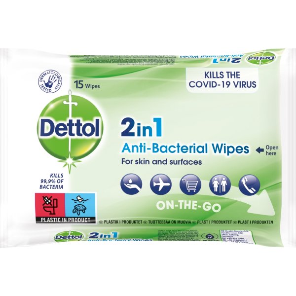 Dettol 2in1 Anti-Bacterial Wipes | 15 stk