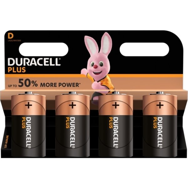 Duracell Plus D LR20 Batteri, 4 stk