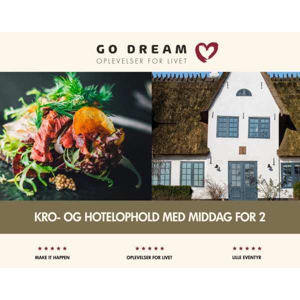 Oplevelsesgave - Kro- og hotelophold med middag