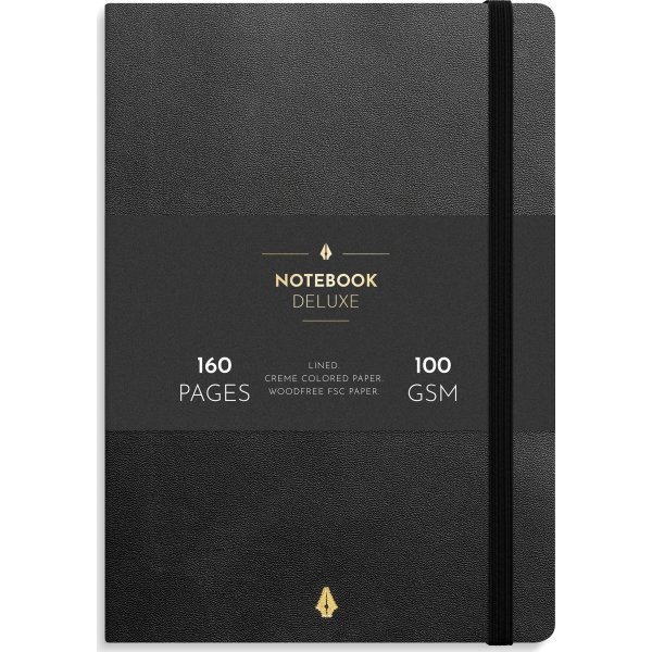 Burde Deluxe Notesbog, A5, linjeret, black