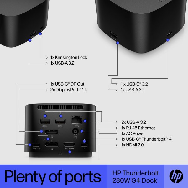 HP Thunderbolt G4 Dock 280W m. splitkabel