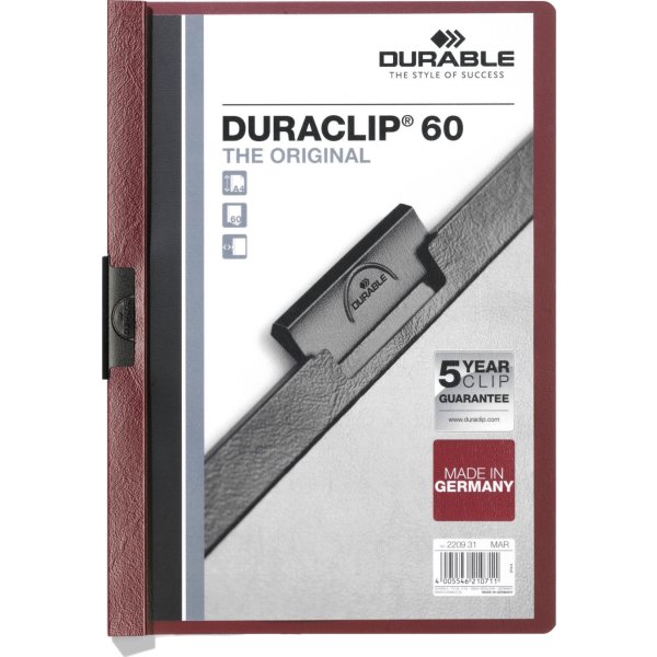 Durable Duraclip 60 Clipmappe | A4 | Mørkerød