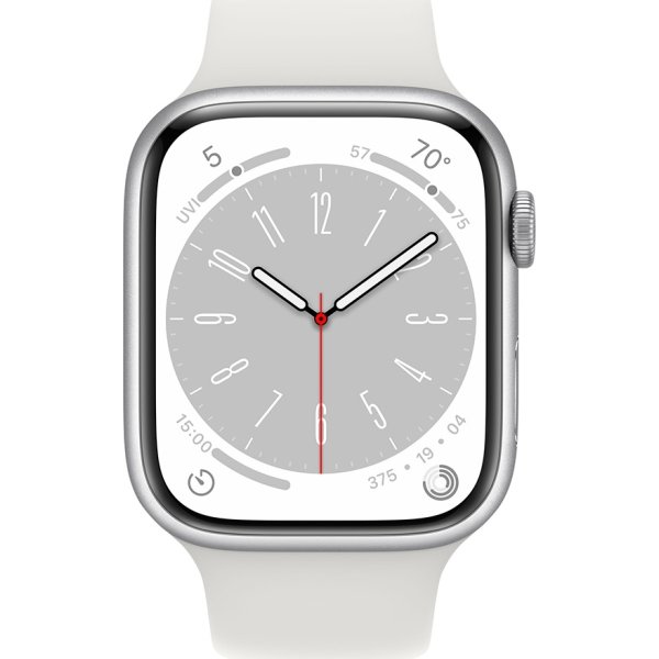 Apple Watch Series 8 (GPS+4G), 45mm, sølv, sport