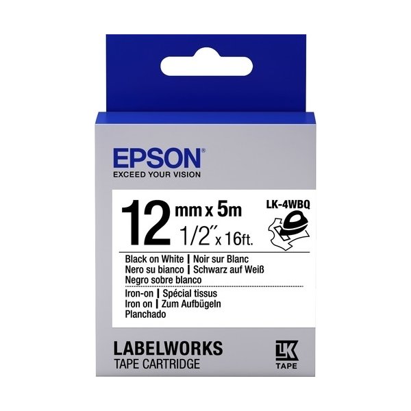 Epson LK-4WBQ 12 mm labeltape, sort på hvid