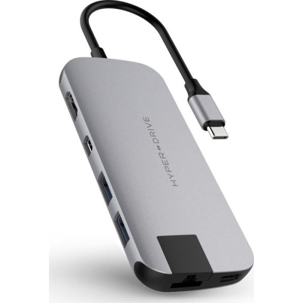 Hyper Slim 8-i-1 USB-C Hub, grå