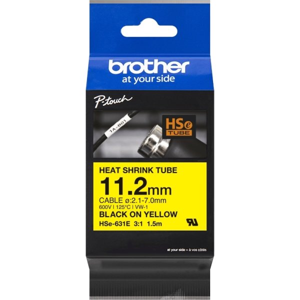 Brother HSe-231E krympeflextape, 11.2mm, sort/gul