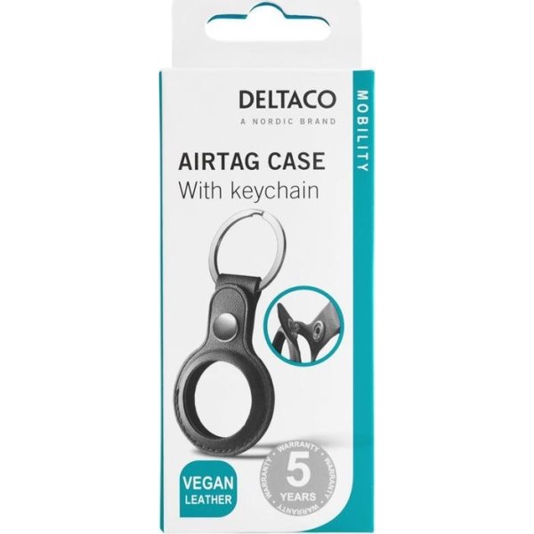 Deltaco Apple AirTag nøglering, læder, sort
