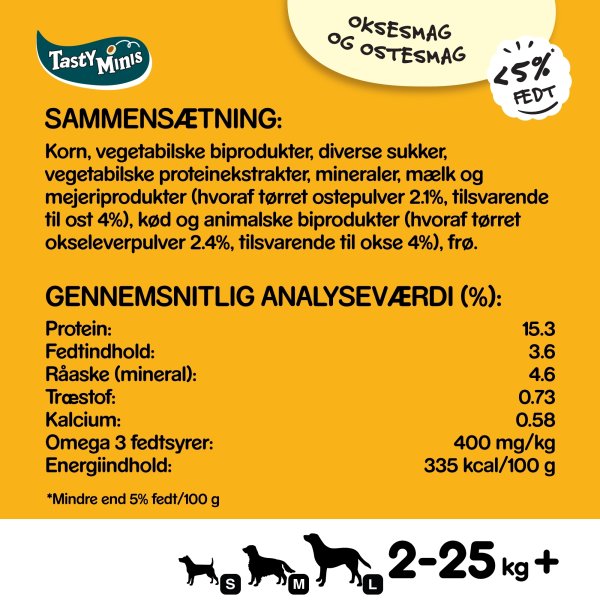 Pedigree tasty minis, ost og okse, 140 g