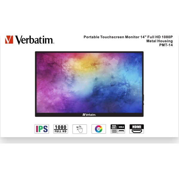 Verbatim 14” bærbar touch monitor, Full HD