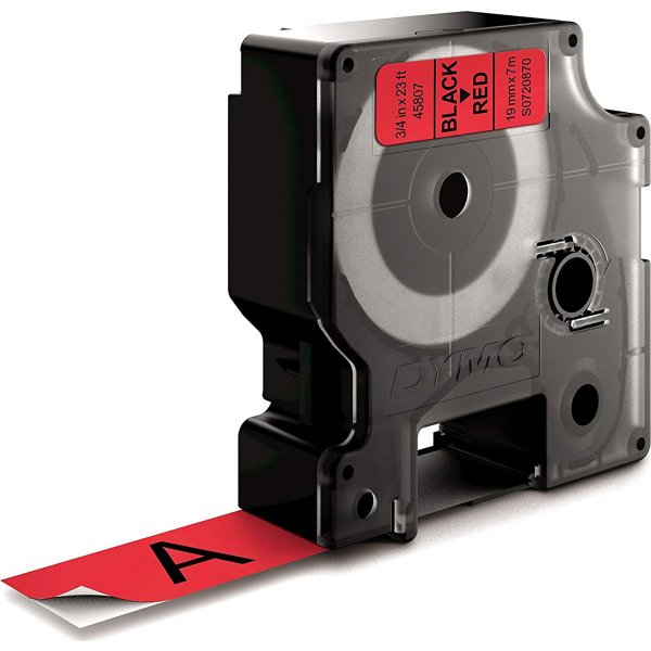 Dymo D1 labeltape 19mm, sort på rød