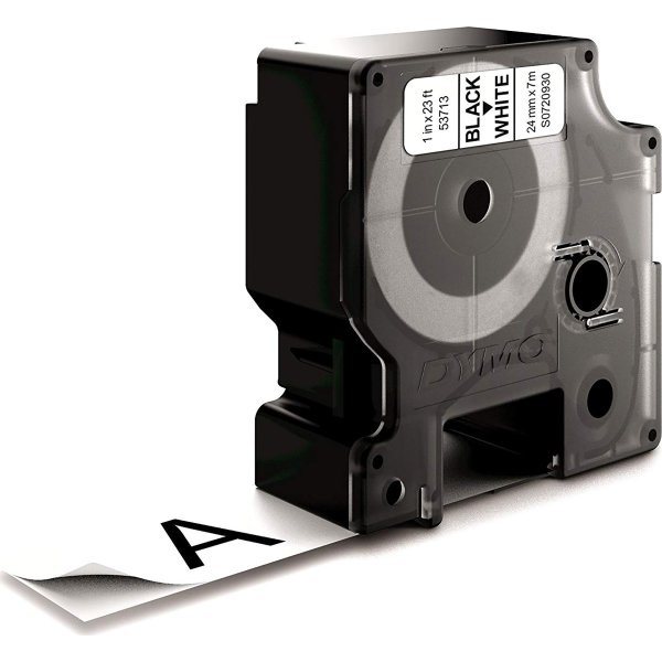Dymo D1 labeltape 24mm, sort på hvid