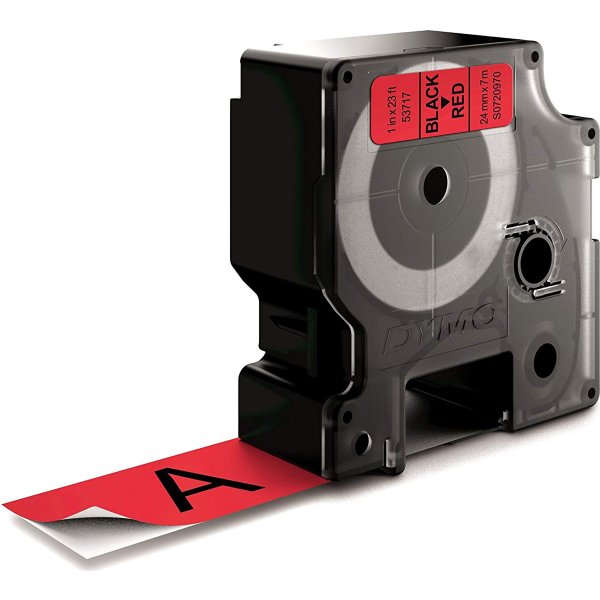 Dymo D1 labeltape 24mm, sort på rød