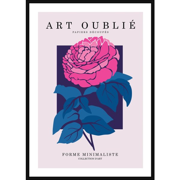Plakat Art Oublié-Pink Flower, sort ramme, 50x70cm
