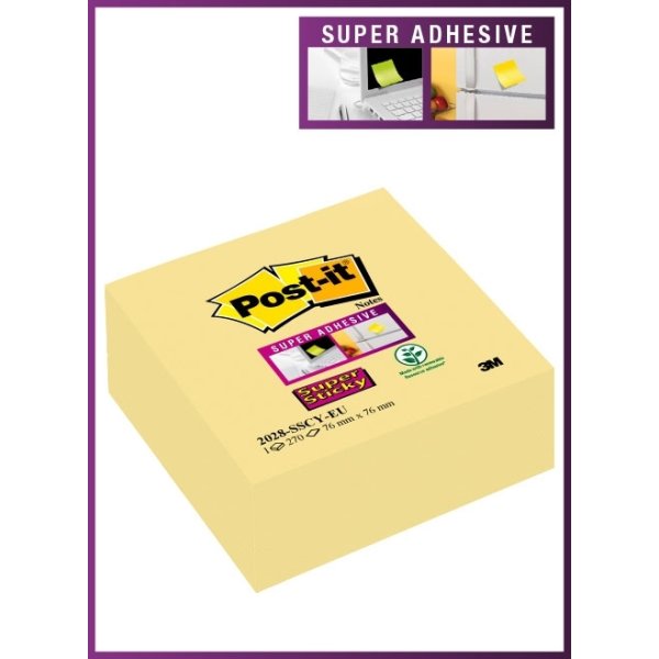 Post-it Super Sticky Cube | 76x76 mm | Gul