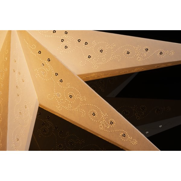 Papirstjerne m. mønster, hængende, Ø60 cm., hvid