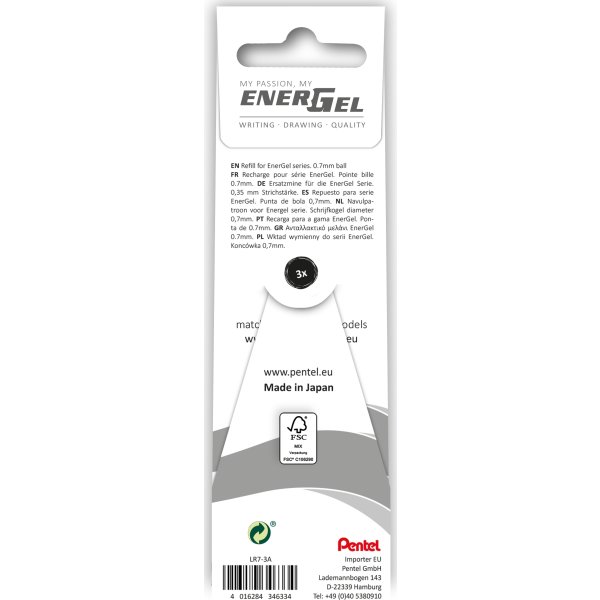 Pentel Energel Refill | 0,7 | Sort | 3 stk.