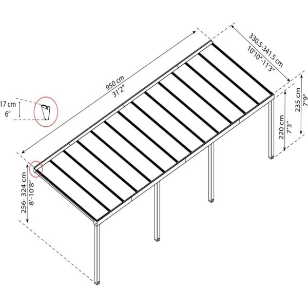 Palram Canopia Stockholm terrasstak | 3,4x9,5 m