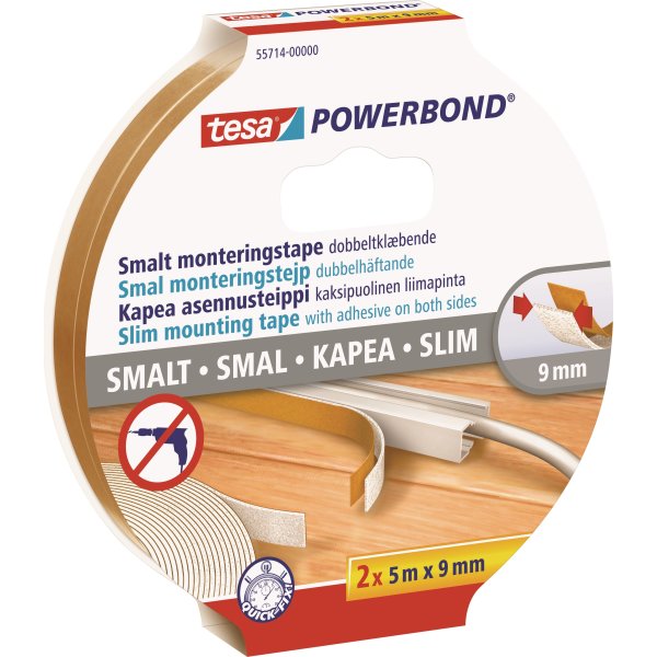 tesa Powerbond Slim Monteringstape, 2x9 mm x 5m