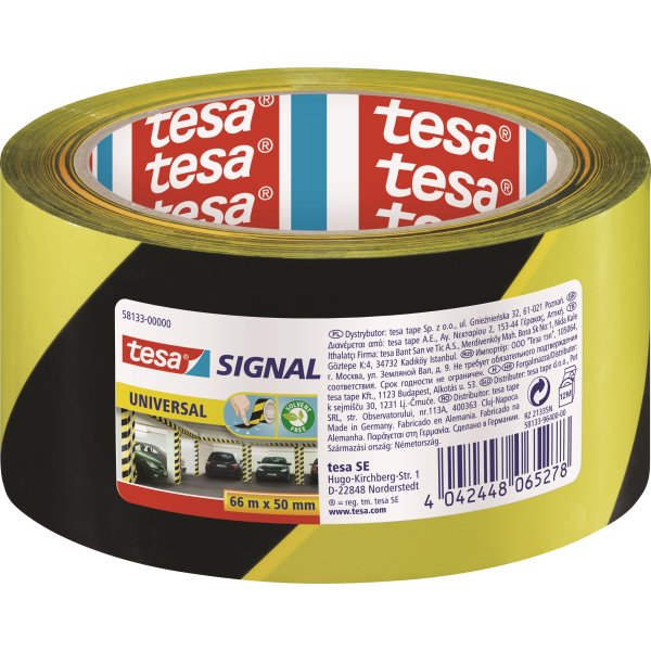 tesa Signal Advarselstape, 50mm x 66m, gul/sort