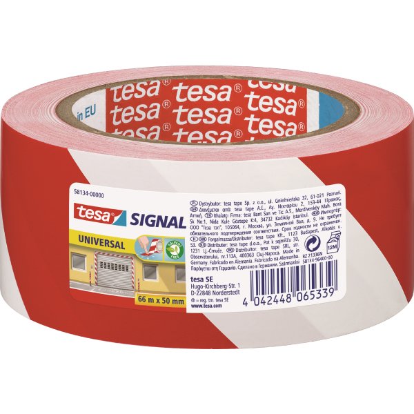 tesa Signal Advarselstape, 50mm x 66m, rød/hvid