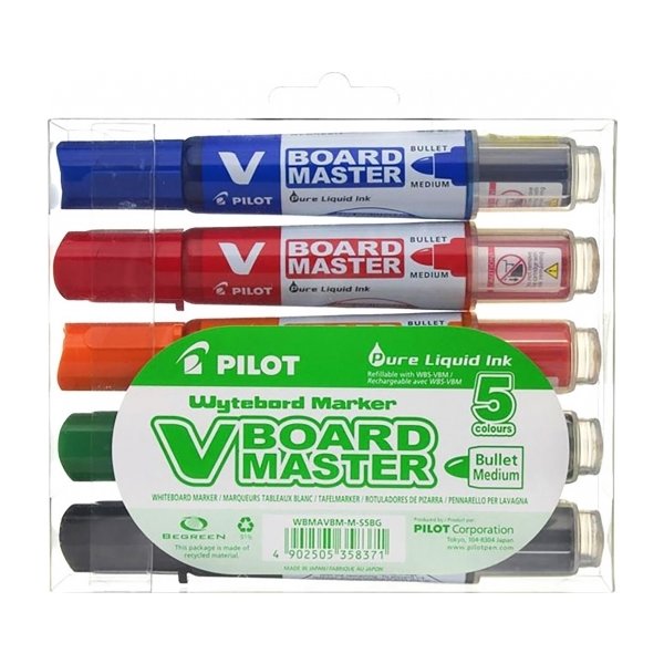 Pilot V-Board Master WB Marker | M rund | 5 farver