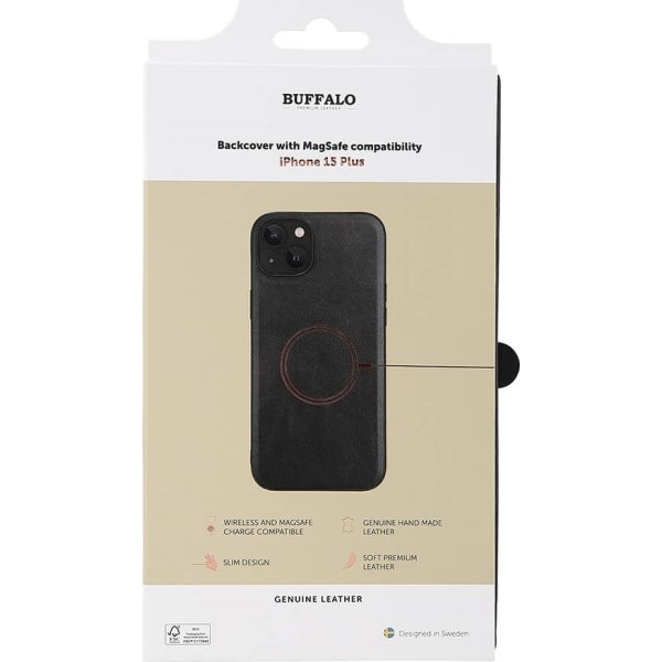 Buffalo læder cover iPhone 15 Plus, sort
