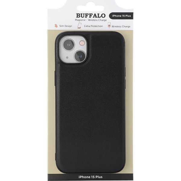Buffalo PU læder cover iPhone 15 Plus, sort