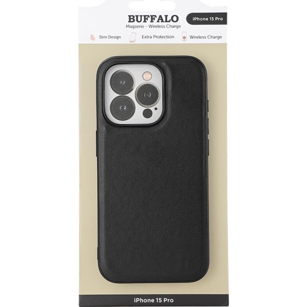 Buffalo PU læder cover iPhone 15 Pro, sort