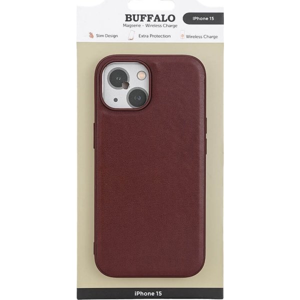 Buffalo PU læder cover iPhone 15, brun