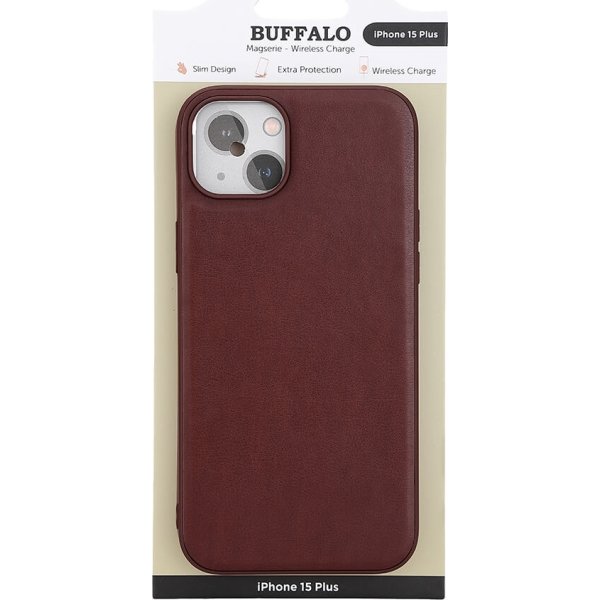 Buffalo PU læder cover iPhone 15 Plus, brun