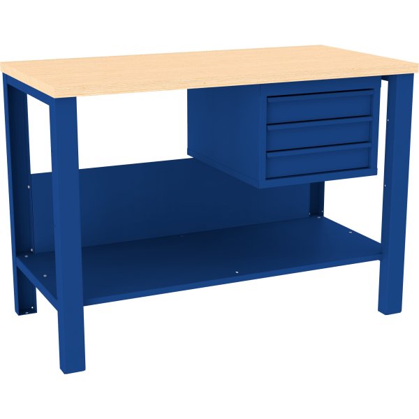 Basic arbejdsbord - 3 x skuffe/1 x underhylde, Blå