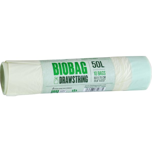 Affaldsposer Biobaseret m/snøre 50L, 60x70cm, Grøn