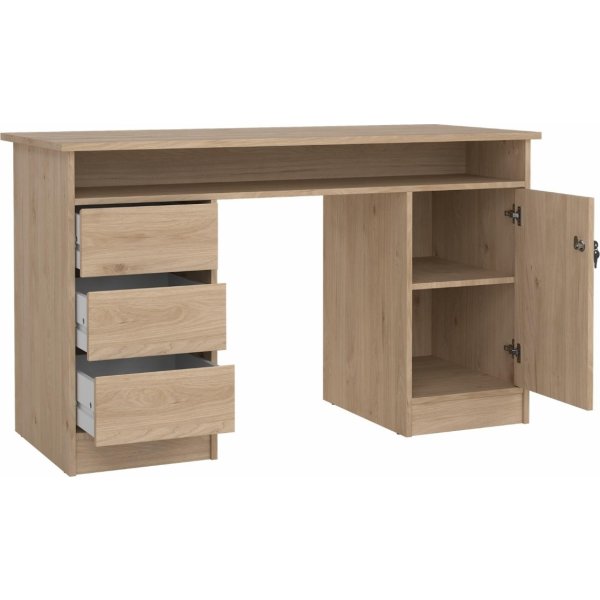Small Officeline skrivebord, 1 skab/3 skuffer, eg