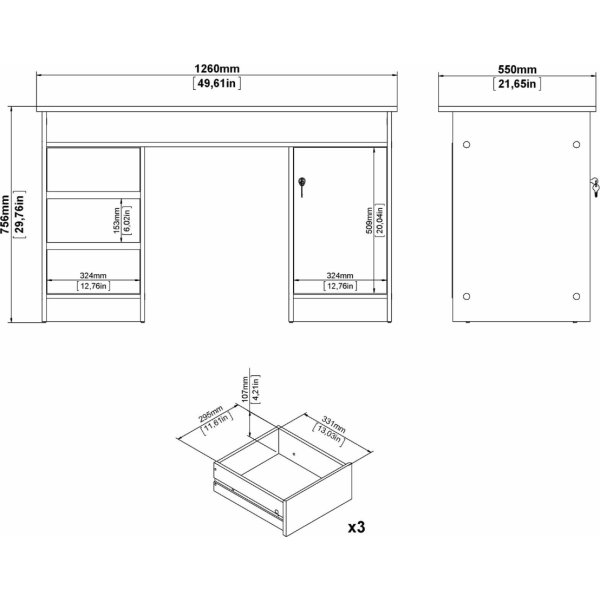 Small Officeline skrivebord, 1 skab/3 skuffer, eg