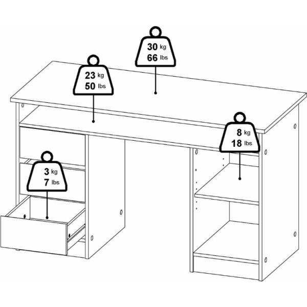 Small Officeline skrivebord, 1 skab/3 skuffer, lys