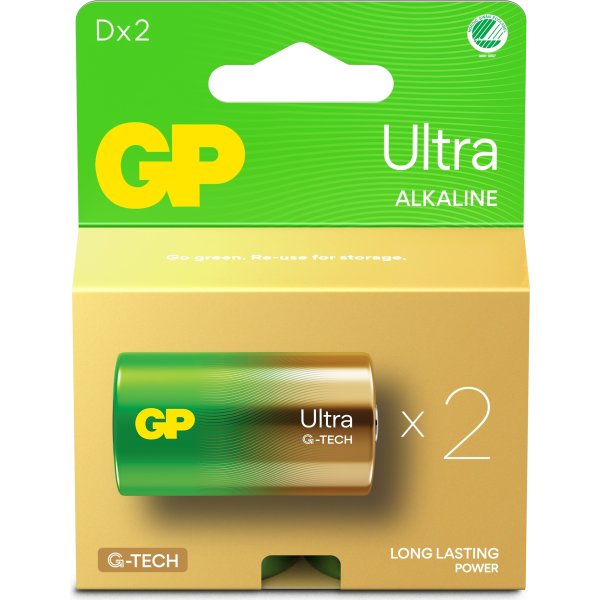 GP Ultra Alkaline D batteri, 13AU/LR20, 2-pak