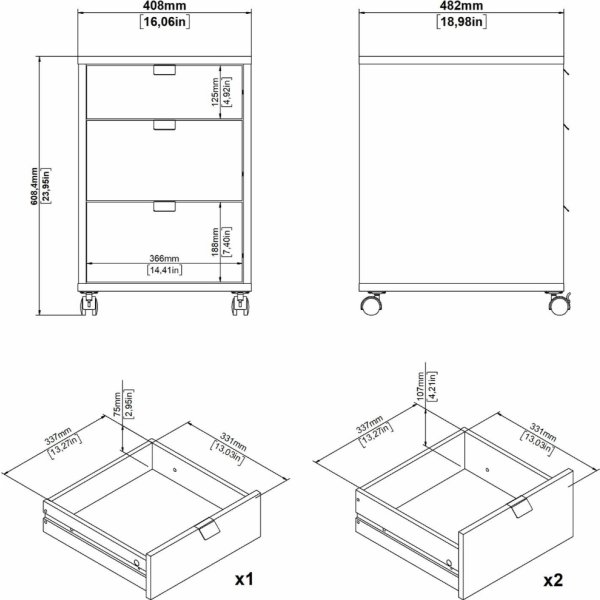 Small Officeline kassette, 3 skuffer, eg/sort