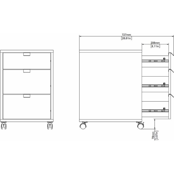 Small Officeline kassette, 3 skuffer, eg/sort