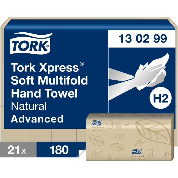 Tork H2 Adv. Soft Håndklædeark Natur Z-fold, 21 pk