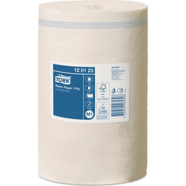Tork M1 Basic Aftørringspapir 1-lag, Hvid, 11 rl