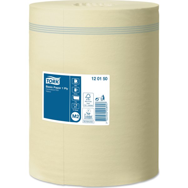 Tork M2 Basic Aftørringspapir, 1-lag, Gul, 6 rl