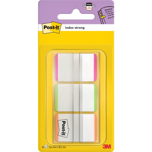 Post-it Strong Indexfaner, 25x38 mm, neon/hvid