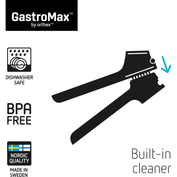 GastroMax Hvidløgspresser, sort, plast, 17 cm.