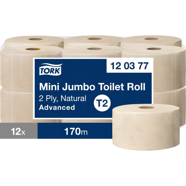 Tork T2 Adv Mini Jumbo Toiletpapir, Natur, 12 rl