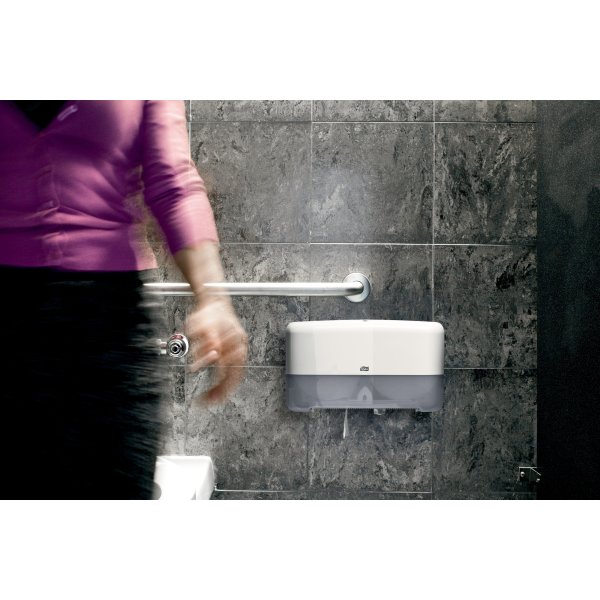 Tork T2 Twin Dispenser MiniJumbo Toiletpapir, Hvid