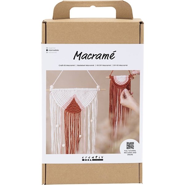 KIT MACRAME PICCOLO TRNG - Corda Cotone, Asta In Legno E Istruzioni Per Creare Una Decorazione A Parete 15,2x55,9 Cm