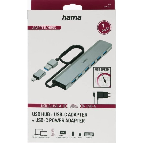 HAMA USB Hub 7x Porte m/ USB-C Adapter